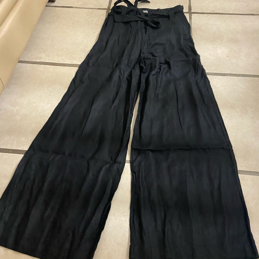Elegant Black Linen Wide Leg Pants, Size: M ✨
